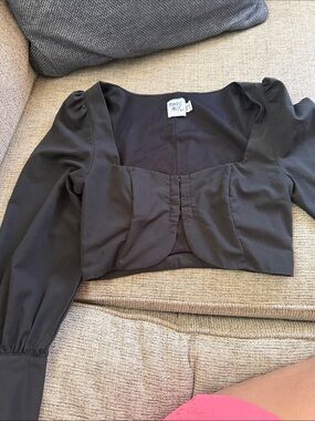 Princess Polly Black Square Neck Puff Sleeve Crop Top